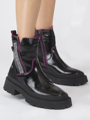 Maciejka Black + Fuchsia Leather Women's Boots