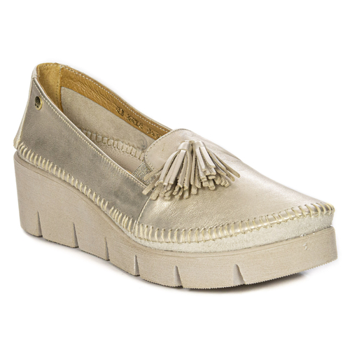 Maciejka Gold Leather Flat Shoes 06410-25/00-1