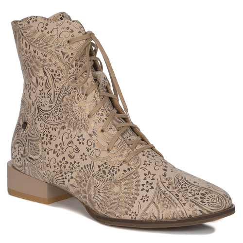 Maciejka Women's Beige & Gold Lace-up Boots