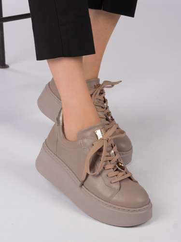 Woman's Sneakers Beige Leather
