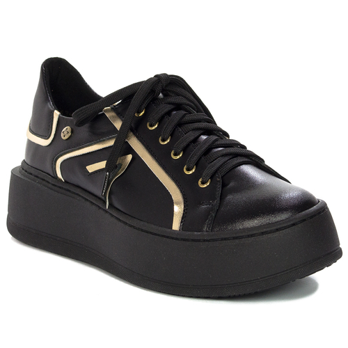Woman's Sneakers Black and Gold Leather 06197-01/00-8