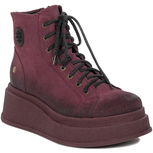 Burgundy Leather Lace-UP Boots 