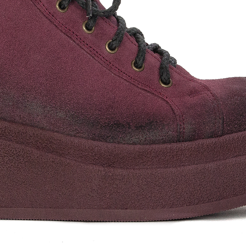 Burgundy Leather Lace-UP Boots 