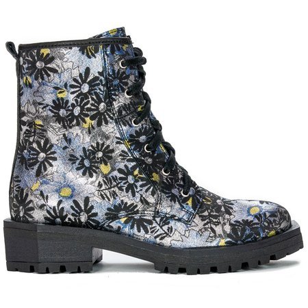 Maciejka 04869-38-00-6 Silver end Black Flowers Lace-up Boots