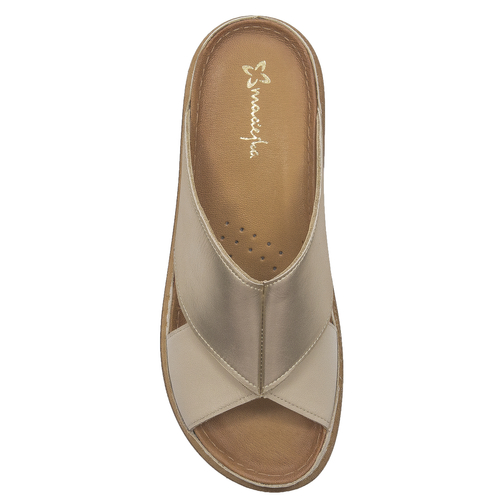 Maciejka Beige + Gold Women's Leather Slides