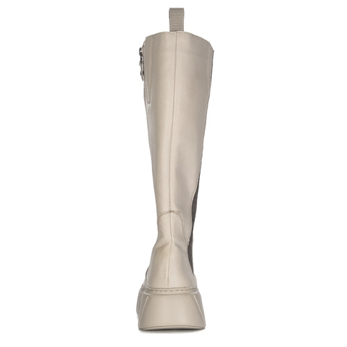 Maciejka Beige Leather Platform Knee-High Boots 