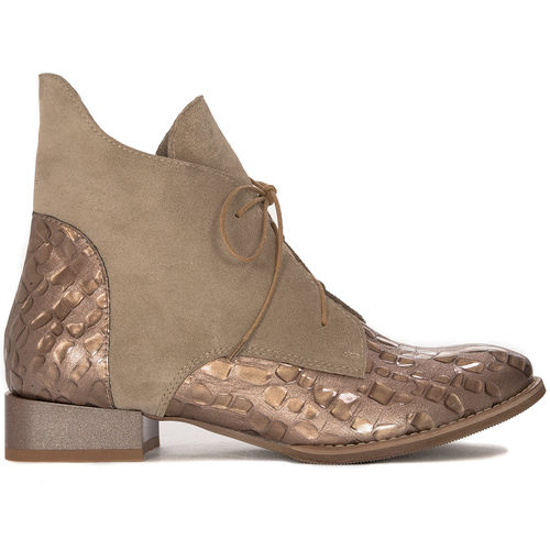 Maciejka Beige velor + croco women's Lace-Up Boots 2878J-04/00-3
