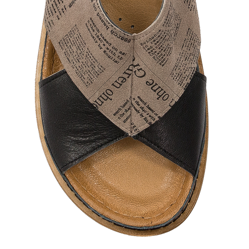 Maciejka Black&Brown Women's Leather Slides