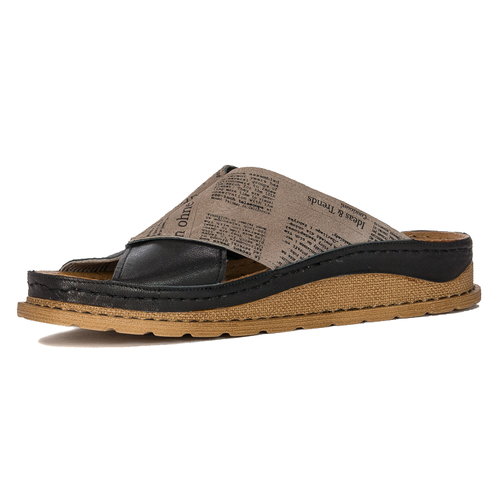 Maciejka Black&Brown Women's Leather Slides