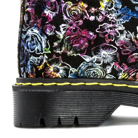 Maciejka Black Flowers Lace-up Boots 01609-50/00-2