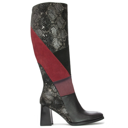 Maciejka Black and Burgundy Knee-High Boots