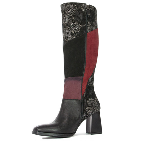Maciejka Black and Burgundy Knee-High Boots