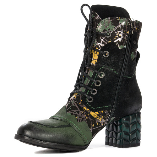 Maciejka Black and Green Lace-up Boots