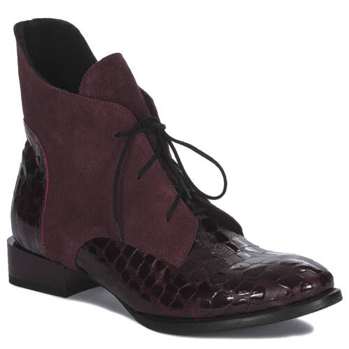 Maciejka Bordo Velor Croco Women's Lace-Up Boots 2878J-23/00-3