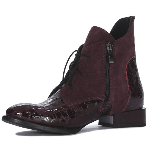 Maciejka Bordo Velor Croco Women's Lace-Up Boots 2878J-23/00-3