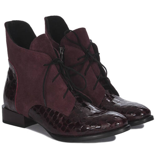 Maciejka Bordo Velor Croco Women's Lace-Up Boots 2878J-23/00-3