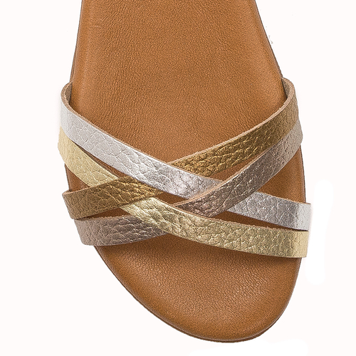 Maciejka Gold leather women's flat sandals