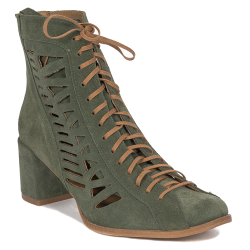 Maciejka Green Velor Lace-Up Boots