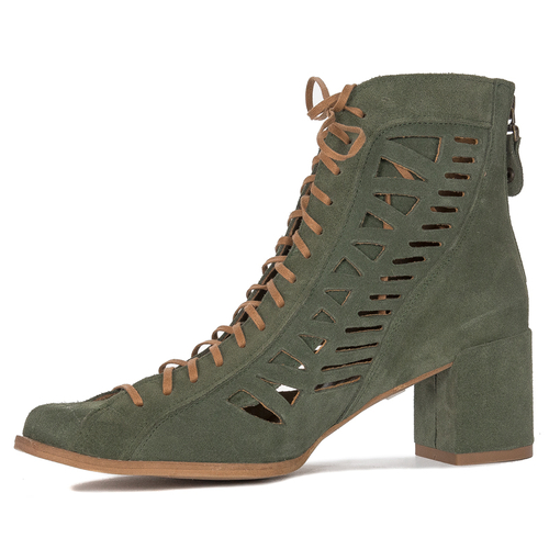 Maciejka Green Velor Lace-Up Boots