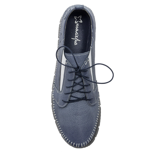 Maciejka Navy Blue Leather Flat Shoes 05874-17/00-1