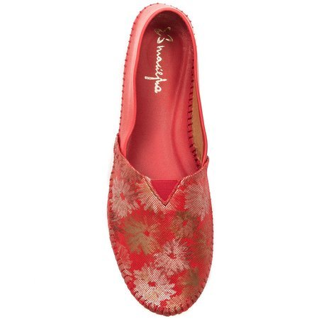 Maciejka Red+ Flowers Flat Shoes 01930-74/00-0