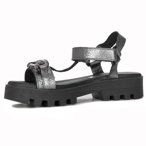 Maciejka Silver + Grey leather women's flat velcro sandals