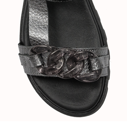 Maciejka Silver + Grey leather women's flat velcro sandals