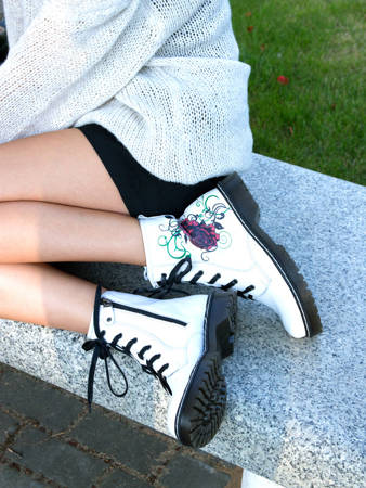 Maciejka White Lace-up Boots