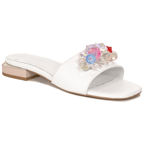 Maciejka White Women's Leather Slides