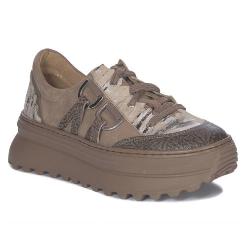 Maciejka Woman's Dark Beige Leather Sneakers