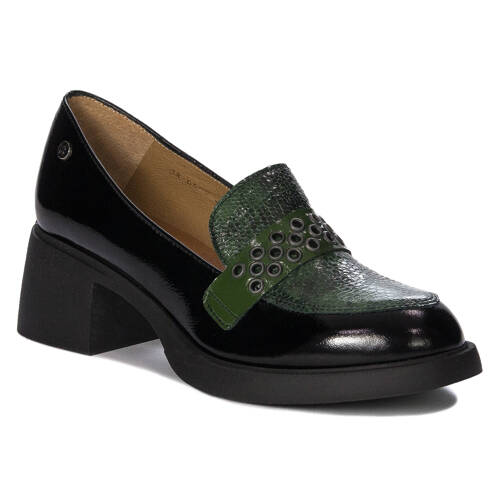 Maciejka Woman's Leather Black Green Low Shoes