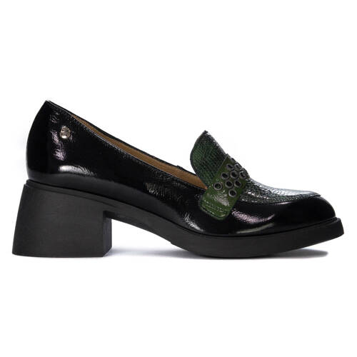 Maciejka Woman's Leather Black Green Low Shoes