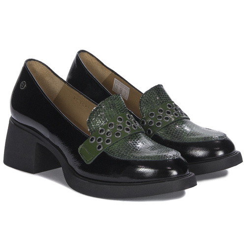 Maciejka Woman's Leather Black Green Low Shoes