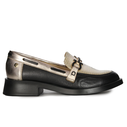 Maciejka Woman's Leather Black and Gold Flat Shoes