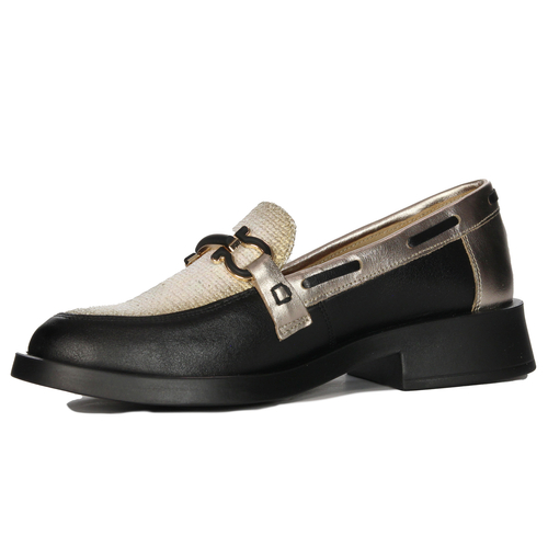 Maciejka Woman's Leather Black and Gold Flat Shoes