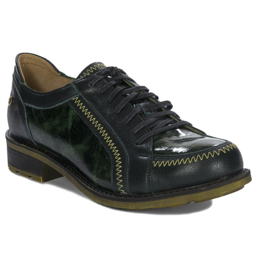 Maciejka Woman's Leather Green and Black Flat Shoes