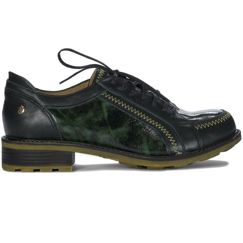 Maciejka Woman's Leather Green and Black Flat Shoes