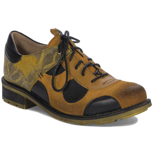 Maciejka Woman's Leather Yellow and Black Flat Shoes