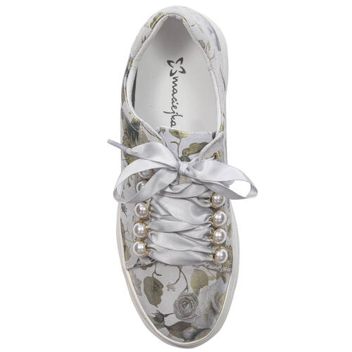 Maciejka Woman's Sneakers Grey Flowers Leather N6482-38/00-1