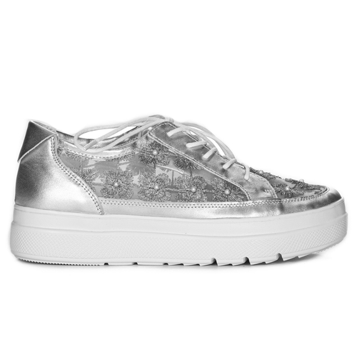 Maciejka Woman's Sneakers Silver Leather N6480-35/00-1