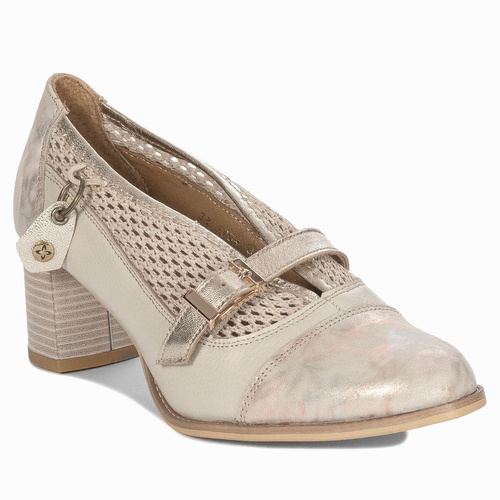 Maciejka Women's Leather Shoes Light Beige + Gold 