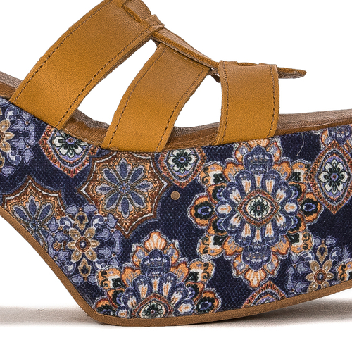 Maciejka Women's Sandals Natural Leather Yellow + Flowers