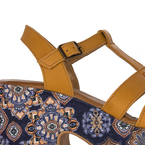 Maciejka Women's Sandals Natural Leather Yellow + Flowers