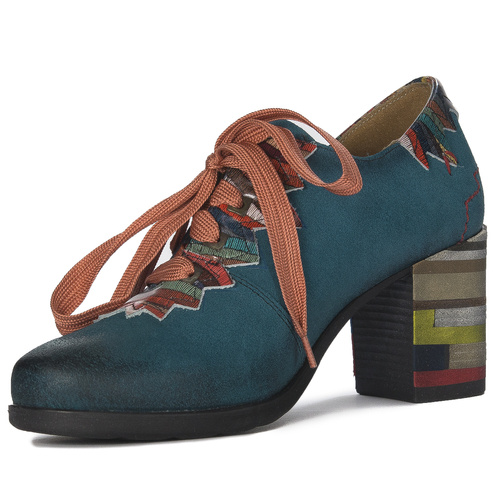 Maciejka Women's natural velor leather turquoise low shoes