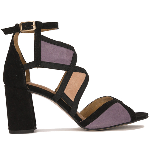 Maciejka Women's sandals in natural velor leather violet + black