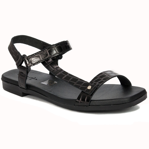 Maciejka black leather women's flat velcro sandals