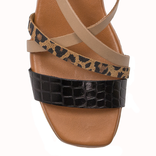 Maciejka panther leather women's flat sandals