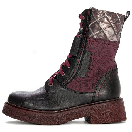 Maciejka women's Burgundy and Black Lace-up Boots