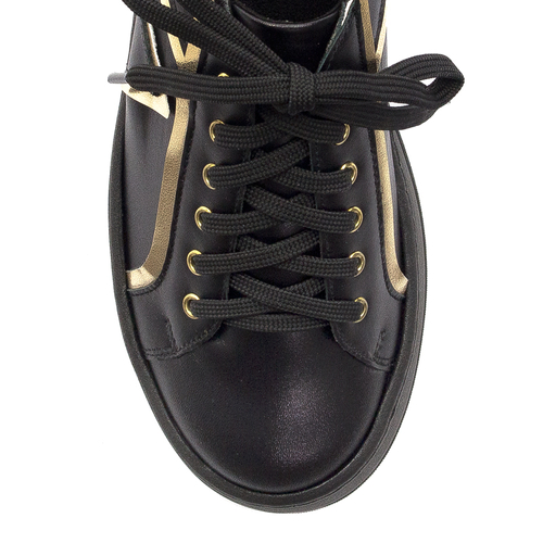 Woman's Sneakers Black and Gold Leather 06197-01/00-8