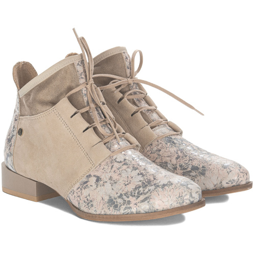 Maciejka Beige + Flowers Lace-up Boots